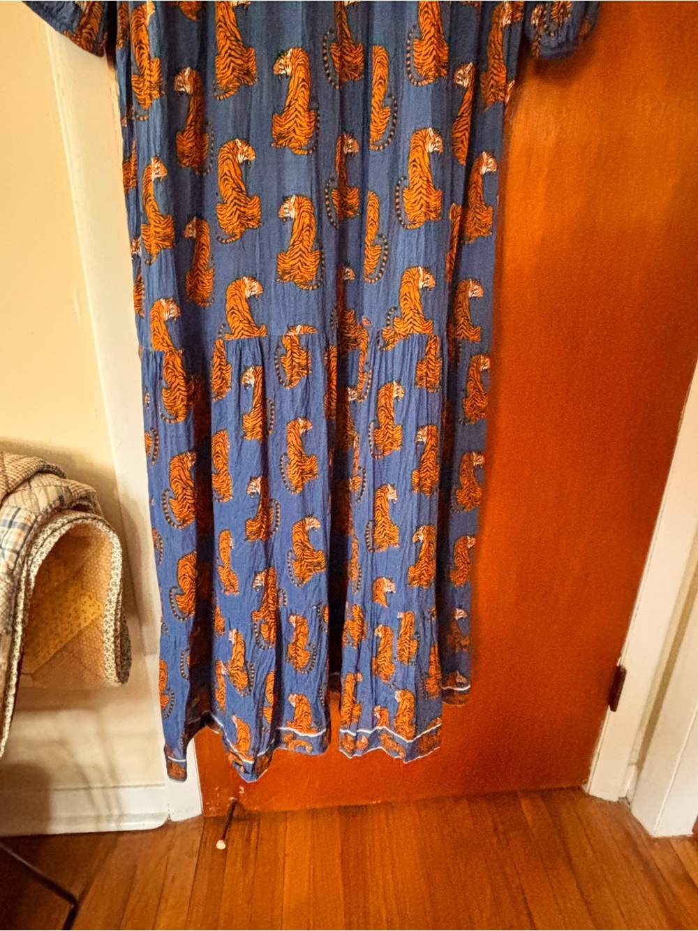 Mary Marshmellow Blue Maxi Skirt with Orange Tiger Print